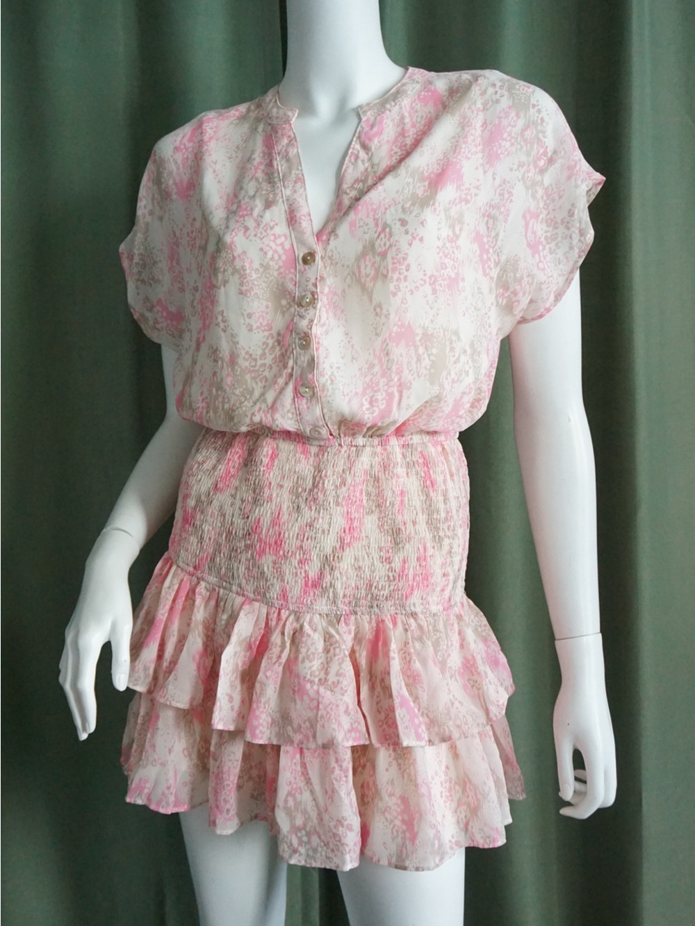Entro Snake Print Graphic Pink Shirred Mini Dress - Size Small